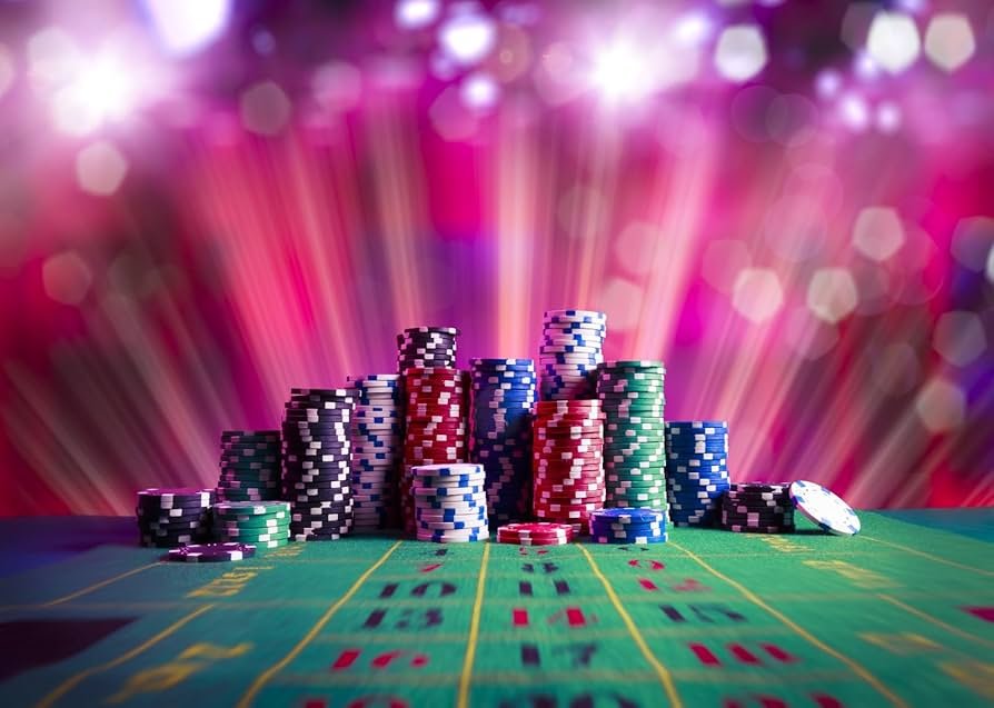 Baccarat table with banker and player hands
